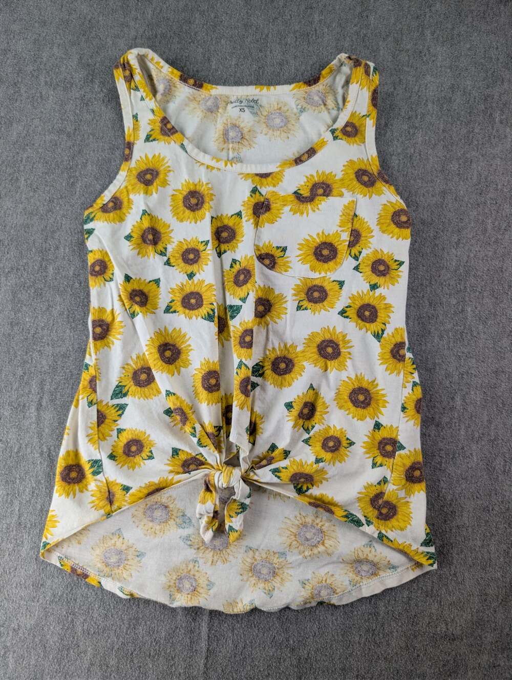 Pretty Rebel Sunflower Print Tank Top XS Front Tie Boho Floral Sleeveless